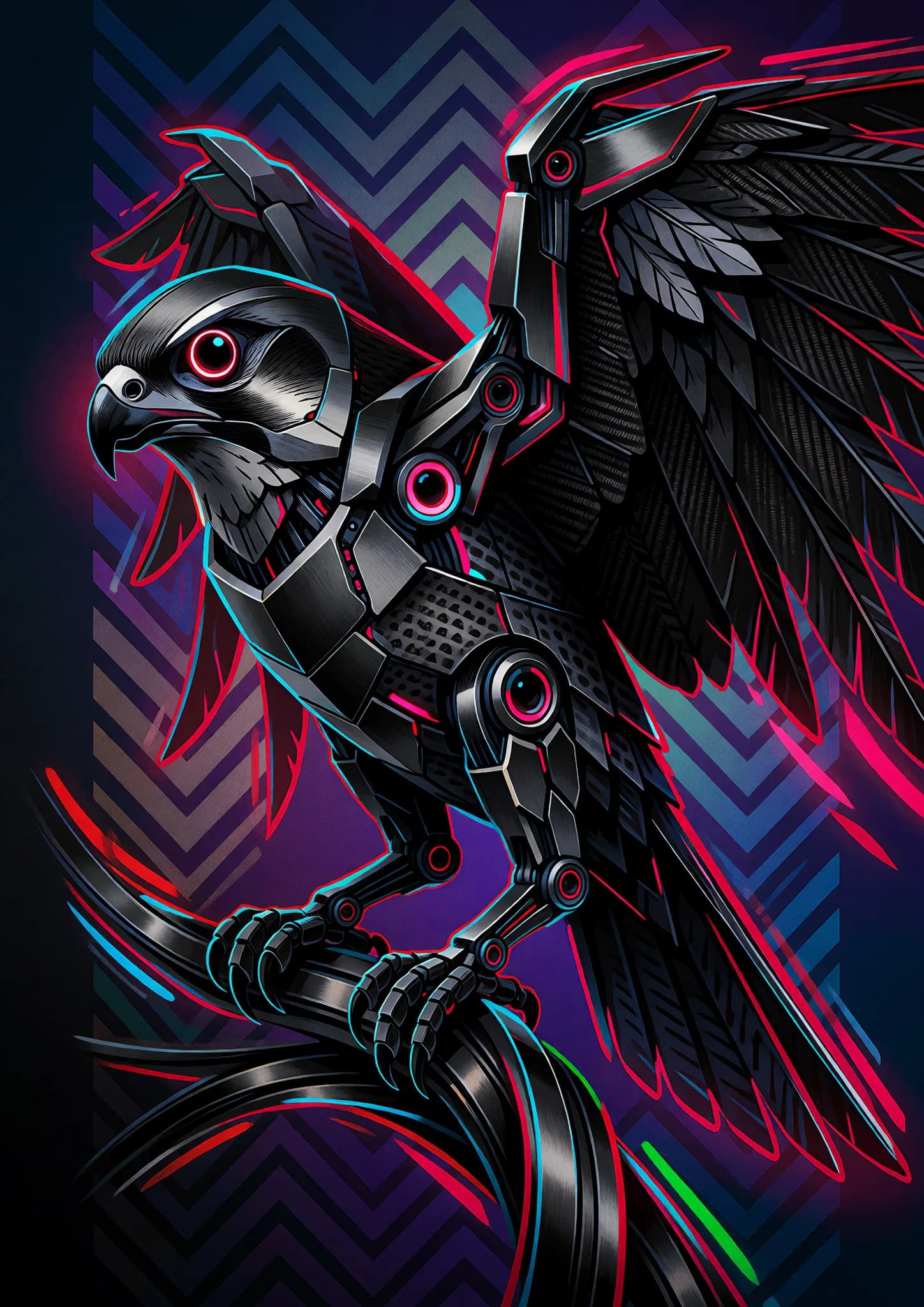 Neon Cybernetic Falcon