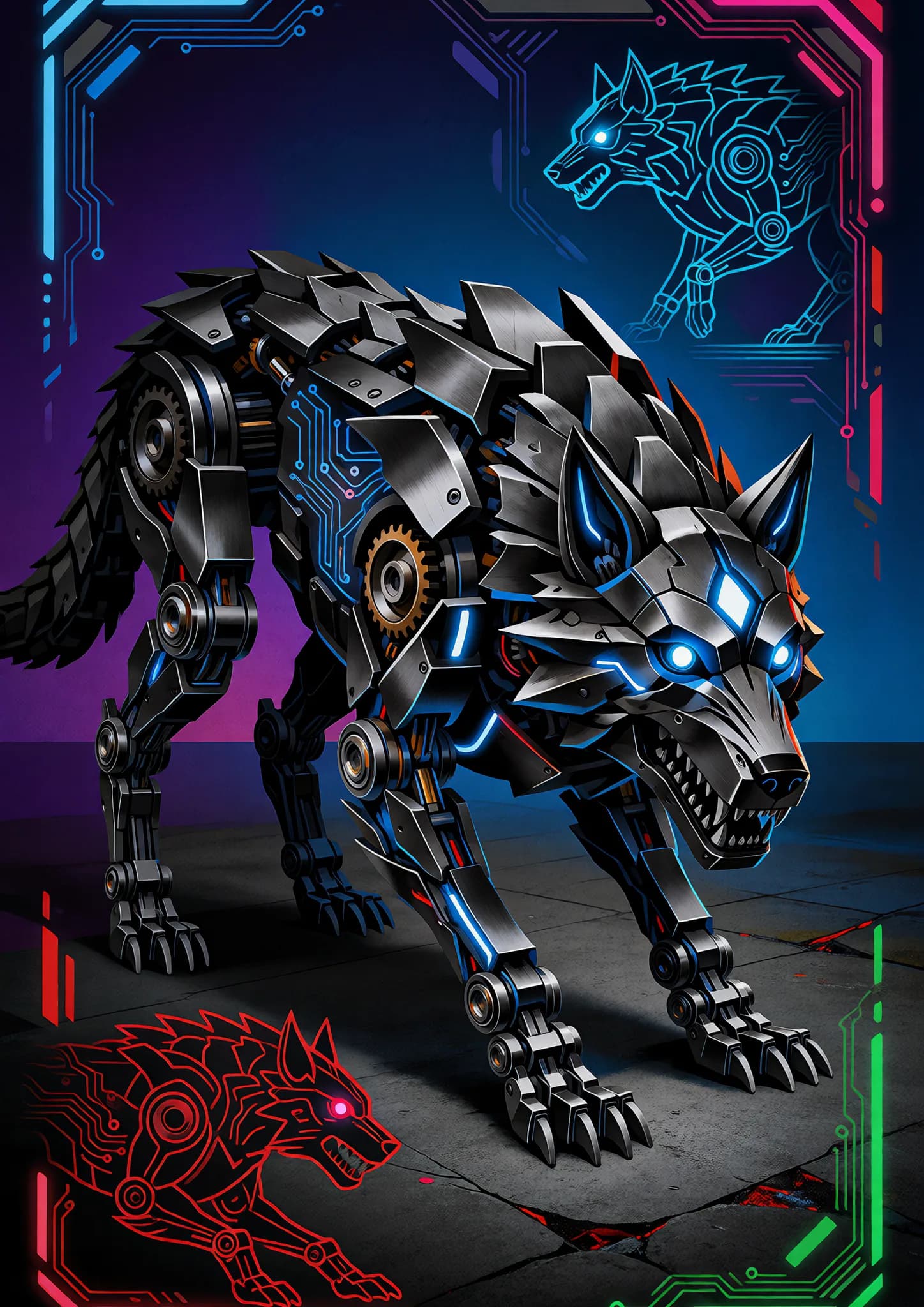 Neon Cybernetic Wolf